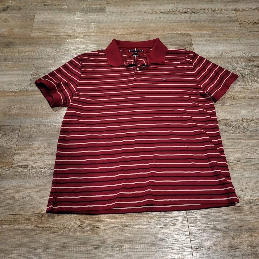Tommy Hilfiger Polo Knit Mens Size Large Regular Fit Smooth Cotton Striped